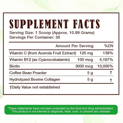 Hydrolyzed Bovine peptide-Collagen for women - Colageno - Protein - Dark roast coffee - Hair, Skin, Nail & Joint Support & with Vitamin C & B12 - without Dairy or Added Sugar - 30 serving in Saudi Arabia