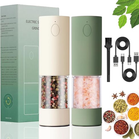 2 Pack Electric Salt and Pepper Grinder Set - USB Rechargeable Automatic Salt Pepper Mill Shaker with LED Light, Adjustable Coarseness, One Hand Operation in Saudi Arabia