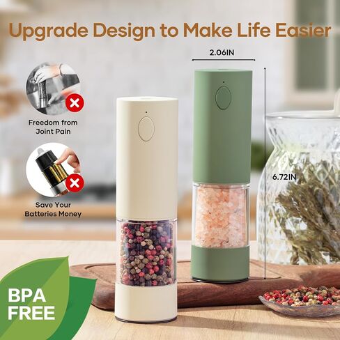 2 Pack Electric Salt and Pepper Grinder Set - USB Rechargeable Automatic Salt Pepper Mill Shaker with LED Light, Adjustable Coarseness, One Hand Operation in Saudi Arabia