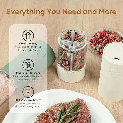 2 Pack Electric Salt and Pepper Grinder Set - USB Rechargeable Automatic Salt Pepper Mill Shaker with LED Light, Adjustable Coarseness, One Hand Operation in Saudi Arabia
