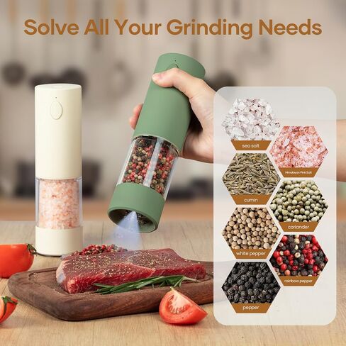 2 Pack Electric Salt and Pepper Grinder Set - USB Rechargeable Automatic Salt Pepper Mill Shaker with LED Light, Adjustable Coarseness, One Hand Operation in Saudi Arabia
