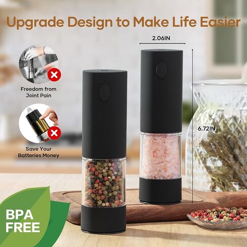 2 Pack Electric Salt and Pepper Grinder Set - USB Rechargeable Automatic Salt Pepper Mill Shaker with LED Light, Adjustable Coarseness, One Hand Operation in Saudi Arabia