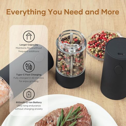 2 Pack Electric Salt and Pepper Grinder Set - USB Rechargeable Automatic Salt Pepper Mill Shaker with LED Light, Adjustable Coarseness, One Hand Operation in Saudi Arabia