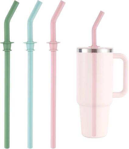 3pcs Press in Straw Replacement for Hydro Flask Travel Tumbler 40/32/28/20oz, BPA Free Reusable Silicone Tumbler Straws for HydroFlask Water Bottle Lid Accessories (Blue, Pink and Green) in Saudi Arabia