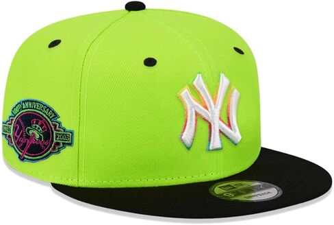 New Era NY New York Yankees 9FIFTY 100th Anniversary (1903-2003) قبعة Snapback برقعة جانبية، قبعة قابلة للتعديل أخضر نيون وأسود in Saudi Arabia