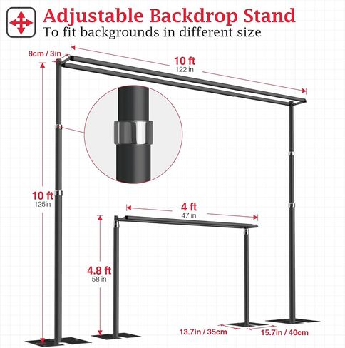 EMART Backdrop Stand Heavy Duty 10ftx20ft, Pipe and Drape Backdrop Stand Kit, Adjustable Metal Frame for Backdrop, Background Stand Backdrop for Wedding Birthday Party Banquet Decorations in Saudi Arabia