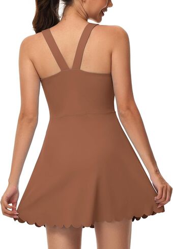 Tanou Womens Tennis Dress with Separated Shorts & Bra U Neck Golf Sleeveless Athletic Workout Scalloped Dress with 2 Pockets Peacock Blue Medium in Saudi Arabia
