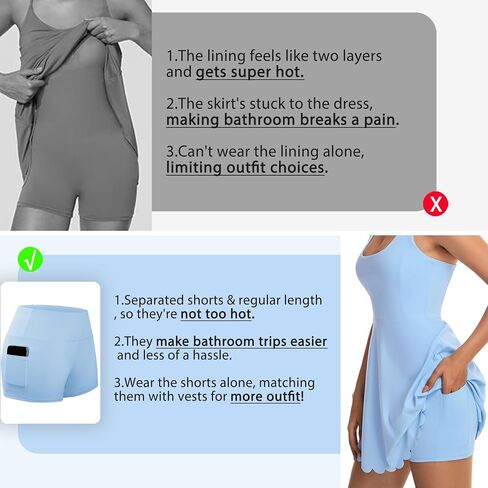 Tanou Womens Tennis Dress with Separated Shorts & Bra U Neck Golf Sleeveless Athletic Workout Scalloped Dress with 2 Pockets Peacock Blue Medium in Kuwait