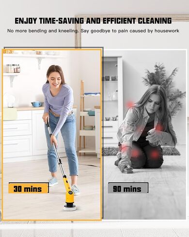 Electric Spin Scrubber Cleaning Brush - 3 Speed Adjustable Cordless Power Shower Cleaner with 4 Brush Heads and Long Handle for Bathroom Bathtub Floor Tub Tile Glass Grout in Saudi Arabia