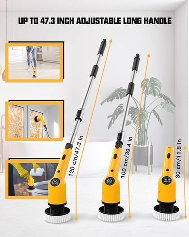 Electric Spin Scrubber Cleaning Brush - 3 Speed Adjustable Cordless Power Shower Cleaner with 4 Brush Heads and Long Handle for Bathroom Bathtub Floor Tub Tile Glass Grout in Saudi Arabia