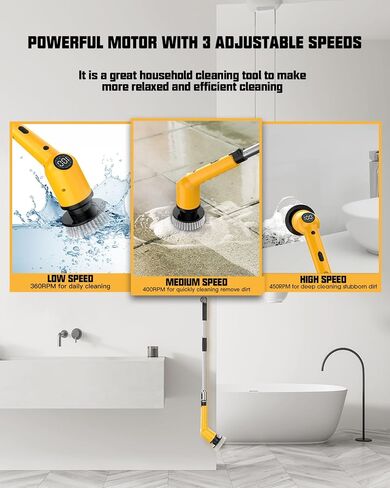 Electric Spin Scrubber Cleaning Brush - 3 Speed Adjustable Cordless Power Shower Cleaner with 4 Brush Heads and Long Handle for Bathroom Bathtub Floor Tub Tile Glass Grout in Saudi Arabia