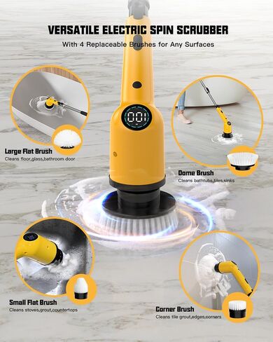 Electric Spin Scrubber Cleaning Brush - 3 Speed Adjustable Cordless Power Shower Cleaner with 4 Brush Heads and Long Handle for Bathroom Bathtub Floor Tub Tile Glass Grout in Saudi Arabia