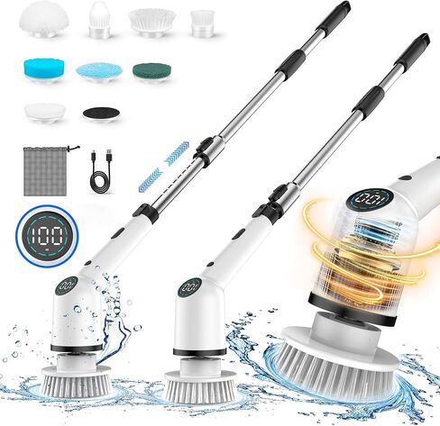Electric Spin Scrubber Cleaning Brush - 3 Speed Adjustable Cordless Power Shower Cleaner with 4 Brush Heads and Long Handle for Bathroom Bathtub Floor Tub Tile Glass Grout in Saudi Arabia