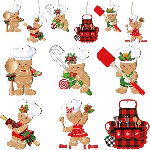 36 Pieces Gingerbread Man Christmas Ornaments Wooden Christmas Tree Decoration Set Hanging Gingerbread House Decorations Assorted Small Decor for Xmas Tree Rustic Candy Cane Holiday Decorations in Saudi Arabia