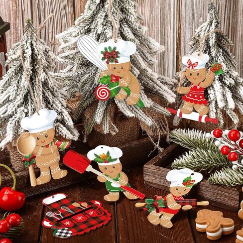 36 Pieces Gingerbread Man Christmas Ornaments Wooden Christmas Tree Decoration Set Hanging Gingerbread House Decorations Assorted Small Decor for Xmas Tree Rustic Candy Cane Holiday Decorations in Saudi Arabia