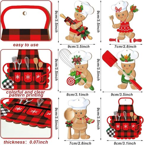36 Pieces Gingerbread Man Christmas Ornaments Wooden Christmas Tree Decoration Set Hanging Gingerbread House Decorations Assorted Small Decor for Xmas Tree Rustic Candy Cane Holiday Decorations in Saudi Arabia