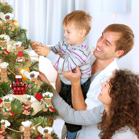 36 Pieces Gingerbread Man Christmas Ornaments Wooden Christmas Tree Decoration Set Hanging Gingerbread House Decorations Assorted Small Decor for Xmas Tree Rustic Candy Cane Holiday Decorations in Saudi Arabia