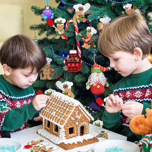 36 Pieces Gingerbread Man Christmas Ornaments Wooden Christmas Tree Decoration Set Hanging Gingerbread House Decorations Assorted Small Decor for Xmas Tree Rustic Candy Cane Holiday Decorations in Saudi Arabia