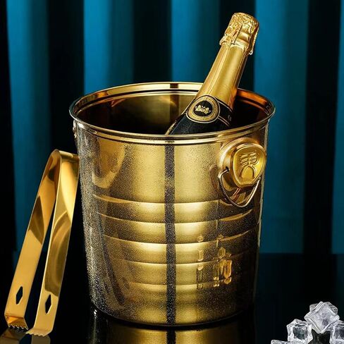 Champagne Bucket Wine Ice Bucket with Tongs Ultra-light Metal Stainless Steel Ice Bucket Gold Plated Cooler Bucket with Carry Handles for Parties Wine Beer Home Bar Chilling Supplies,7.3in,3L in Saudi Arabia