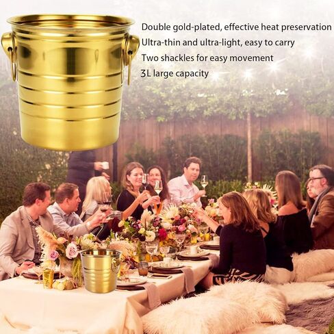 Champagne Bucket Wine Ice Bucket with Tongs Ultra-light Metal Stainless Steel Ice Bucket Gold Plated Cooler Bucket with Carry Handles for Parties Wine Beer Home Bar Chilling Supplies,7.3in,3L in Saudi Arabia