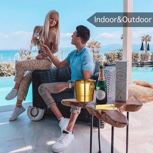 Champagne Bucket Wine Ice Bucket with Tongs Ultra-light Metal Stainless Steel Ice Bucket Gold Plated Cooler Bucket with Carry Handles for Parties Wine Beer Home Bar Chilling Supplies,7.3in,3L in Saudi Arabia