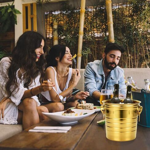 Champagne Bucket Wine Ice Bucket with Tongs Ultra-light Metal Stainless Steel Ice Bucket Gold Plated Cooler Bucket with Carry Handles for Parties Wine Beer Home Bar Chilling Supplies,7.3in,3L in Saudi Arabia