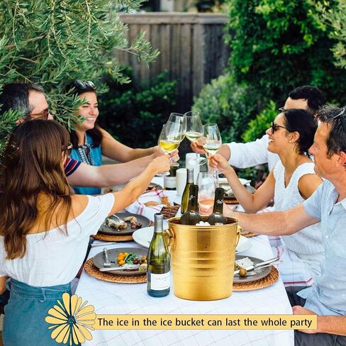 Champagne Bucket Wine Ice Bucket with Tongs Ultra-light Metal Stainless Steel Ice Bucket Gold Plated Cooler Bucket with Carry Handles for Parties Wine Beer Home Bar Chilling Supplies,7.3in,3L in Saudi Arabia
