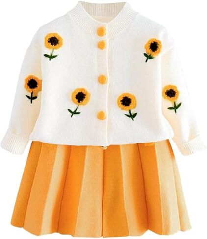 Toddler Baby Girls Fall Outfits Long Sleeve Knitted Sweater Tops Pleated Mini Skirt Set Autumn Winter Clothes Set in Saudi Arabia