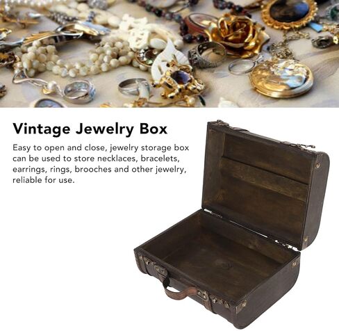 AMONIDA Vintage Jewelry Box Retro Large Capacity Storage Wooden Suitcase Black Brown Elegant Wedding Party in Saudi Arabia