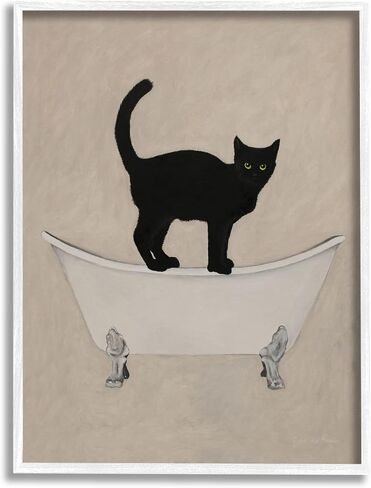 Stupell Industries Black Cat Simple Claw Foot Bathtub Bathroom Painting, Design by Coco de Paris in Saudi Arabia