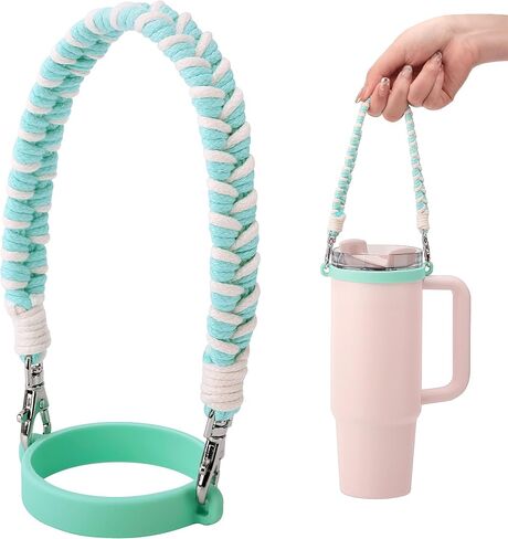 Water Bottle Handle, Hand-Woven Lanyards Silicone Water Bottle Sling, Carrier, Holder with Strap Compatible 8-40oz Stanley Cup Hydroflask Bottle Accessories in Kuwait