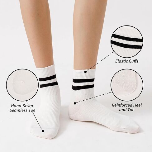 HUGSWEET Striped Retro Crew Mid Calf Socks for Women Sporty Casual Cotton Fun Novelty Socks for Women Girls or Men 5 Pairs in Saudi Arabia