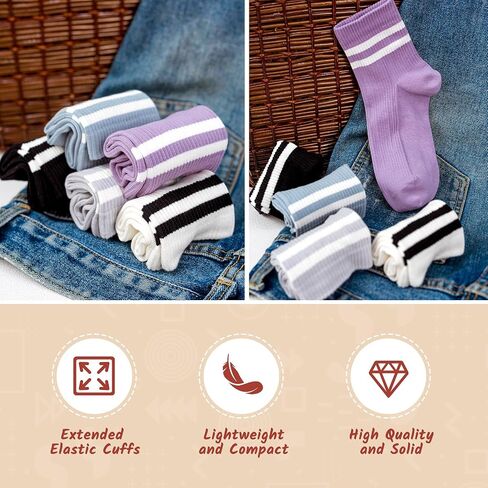 HUGSWEET Striped Retro Crew Mid Calf Socks for Women Sporty Casual Cotton Fun Novelty Socks for Women Girls or Men 5 Pairs in Saudi Arabia