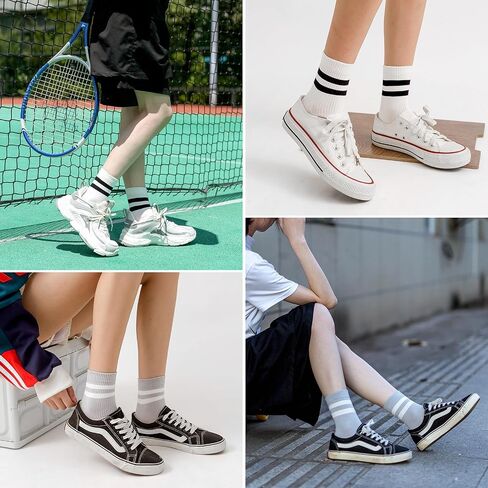 HUGSWEET Striped Retro Crew Mid Calf Socks for Women Sporty Casual Cotton Fun Novelty Socks for Women Girls or Men 5 Pairs in Saudi Arabia