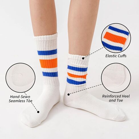 HUGSWEET Striped Retro Crew Mid Calf Socks for Women Sporty Casual Cotton Fun Novelty Socks for Women Girls or Men 5 Pairs in Saudi Arabia