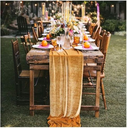 Velvet Table Runner: 10ft 29x120 Inches Long - Antique Gold Table Runner Luxurious Wedding Fabric Christmas Table Decorations in Saudi Arabia