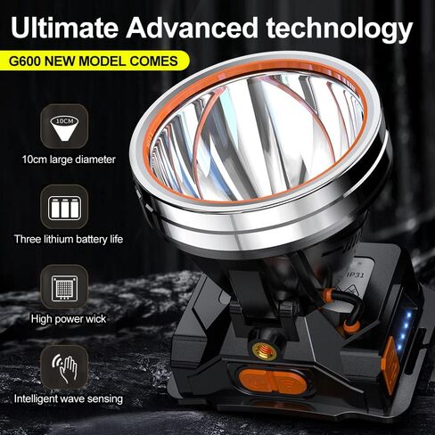High Power LED Headlamp Super Bright Adult Motion Sensor Headlight Spotlight Waterproof Rechargeable Outdoor Hunting Light Flashlight Portable Head lamp for Fishing Camping Hiking in Saudi Arabia