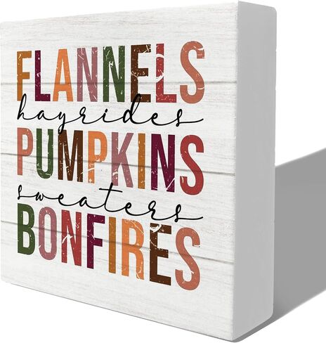 Tis the Season Fall Signs, Fall Wooden Signs, Rustic Fall Pumpkin Coffee Football Autumn Harvest Thanksgiving Wooden Box Sign for Desk Table Shelf Decor, Fall Signs for Home Decor, 5x5 Inches in Saudi Arabia