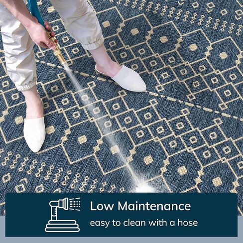 سجادة منطقة العداء منسوجة جيدًا ميدوسا نورد قبلية مغربية داخلية/خارجية باللون الأزرق مقاس 2'3 بوصة × 7'3 بوصة in Kuwait