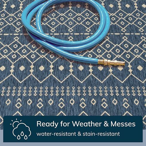 سجادة منطقة العداء منسوجة جيدًا ميدوسا نورد قبلية مغربية داخلية/خارجية باللون الأزرق مقاس 2'3 بوصة × 7'3 بوصة in Kuwait