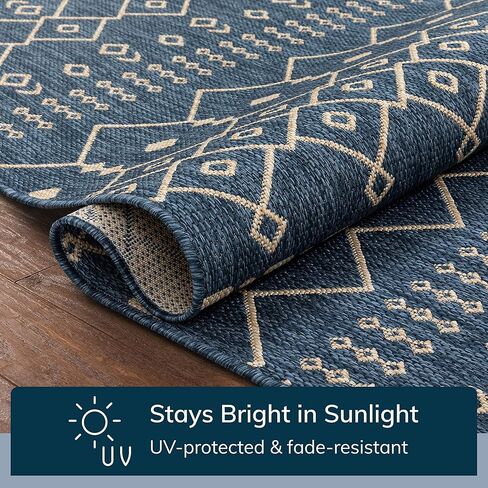 سجادة منطقة العداء منسوجة جيدًا ميدوسا نورد قبلية مغربية داخلية/خارجية باللون الأزرق مقاس 2'3 بوصة × 7'3 بوصة in Kuwait