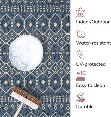 سجادة منطقة العداء منسوجة جيدًا ميدوسا نورد قبلية مغربية داخلية/خارجية باللون الأزرق مقاس 2'3 بوصة × 7'3 بوصة in Kuwait