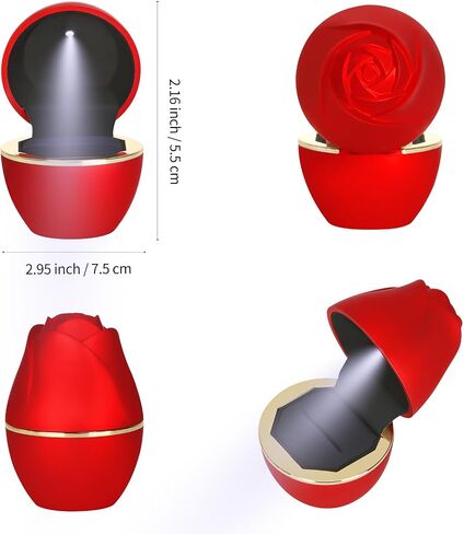 Rose Shaped Ring Gift Box with LED Light, LED Velet Jewelry Ring Stud Earring Holder Box, Jewellry Display Box for Wedding Engagement Proposal Anniversary (Red) in Saudi Arabia