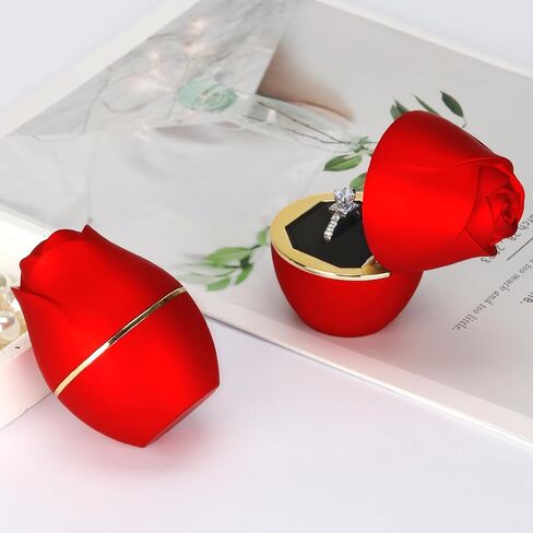 Rose Shaped Ring Gift Box with LED Light, LED Velet Jewelry Ring Stud Earring Holder Box, Jewellry Display Box for Wedding Engagement Proposal Anniversary (Red) in Saudi Arabia