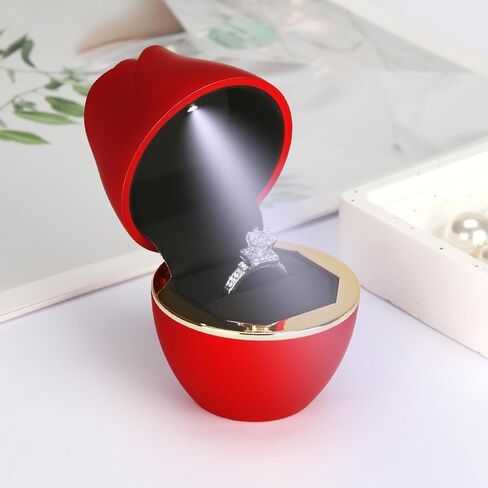 Rose Shaped Ring Gift Box with LED Light, LED Velet Jewelry Ring Stud Earring Holder Box, Jewellry Display Box for Wedding Engagement Proposal Anniversary (Red) in Saudi Arabia