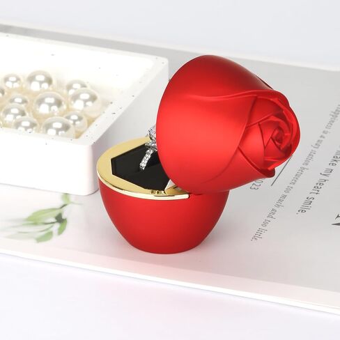 Rose Shaped Ring Gift Box with LED Light, LED Velet Jewelry Ring Stud Earring Holder Box, Jewellry Display Box for Wedding Engagement Proposal Anniversary (Red) in Saudi Arabia