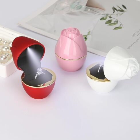 Rose Shaped Ring Gift Box with LED Light, LED Velet Jewelry Ring Stud Earring Holder Box, Jewellry Display Box for Wedding Engagement Proposal Anniversary (Red) in Saudi Arabia