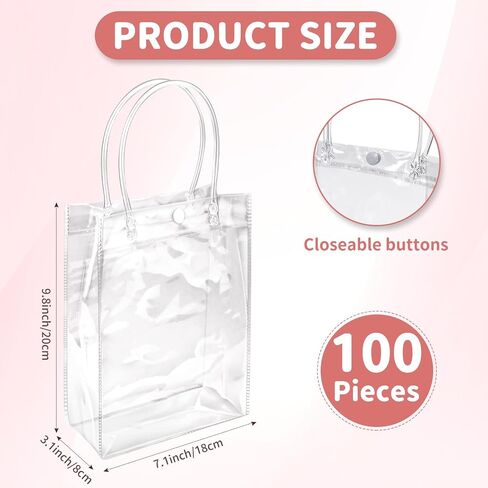 Odseciran Clear Plastic Gift Bags with Handle, 100 Pcs Transparent Reusable Tote Bags Small Gift Wrap Goodie Bags for Party Wedding Birthday Boutique Shopping Baby Shower (5.1 x 5.9 x 2.7 Inch) in Saudi Arabia