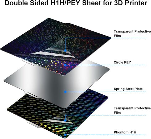 3D Printer Build Plate Smooth H1H Spring Steel Sheet for Bambu Lab X1/X1C/X1E/P1P/P1S/A1, Double Sided Flexible Sheet Removable Platform 257x257mm Heated Bed (Phantom H1H + Light Beam H1H) in Saudi Arabia