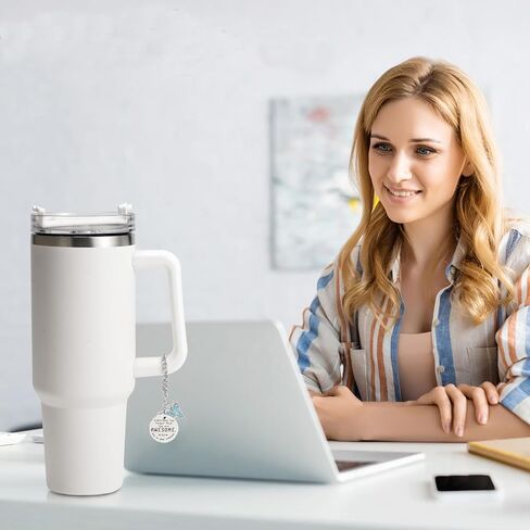 SANUIU 3Pcs Flower Chain Charms for Cup Handle, Bottle Accessories for Bottle Handle, Inspirational Words Tag with Pink, Blue, White Flower Charms, Customized Gifts for Girls, Family, Friends in Kuwait